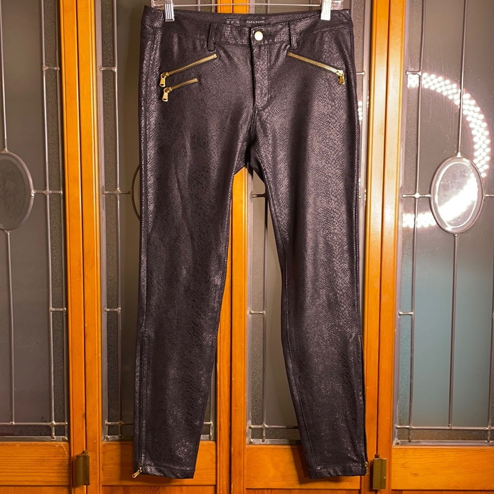 Zara Snakeskin Print Stretch w/ Gold Zipper Pants